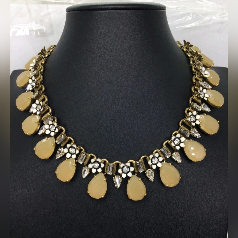 J. Crew Rhinestone Teardrop Floral Statement Necklace 16"